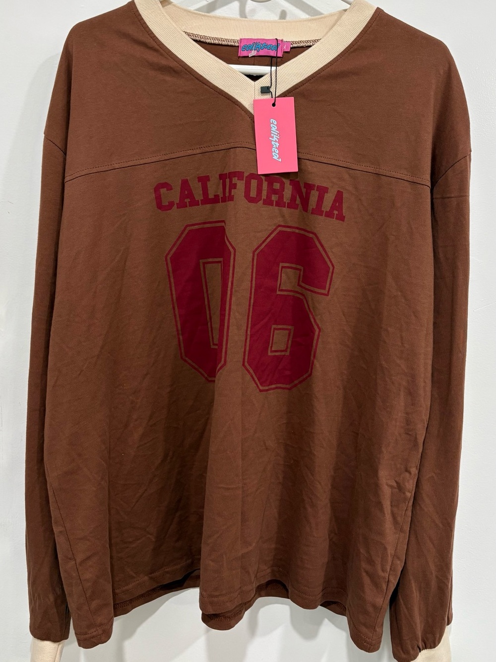 Edikted Oversized Long Sleeved T-shirt. Size XL. Brown. Brand New With Tags